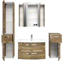 Badezimmerset mit Waschbeckenunterschrank, Spiegelschrank und Hochschränken