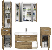 Badezimmer Set mit Waschbeckenunterschrank, Spiegelschrank und Hochschrank