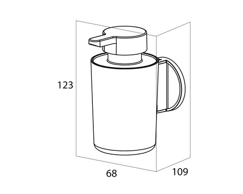 Technische Zeichnung eines Seifenspenders mit Maßangaben