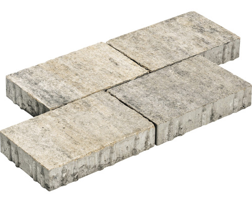 Vier graue Pflastersteine aus Beton