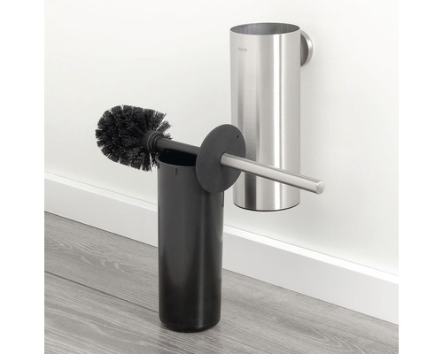 Toilettenbürste mit Behälter und Wandhalterung aus Edelstahl
