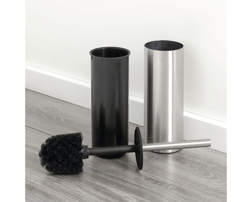 Toilettenbürstengarnitur mit Behälter aus Edelstahl und schwarzem Kunststoffeinsatz