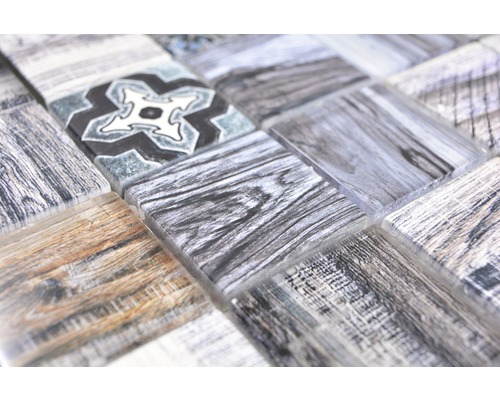 Mosaïque avec aspect bois et motif floral