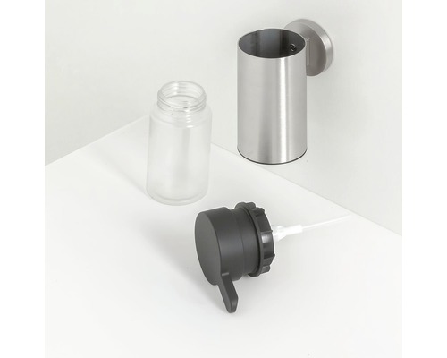 Distributeur de savon mural avec récipient en verre vide et tête de dosage