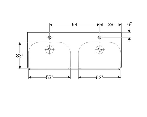 Dessin technique d''un lavabo double avec indications de dimensions