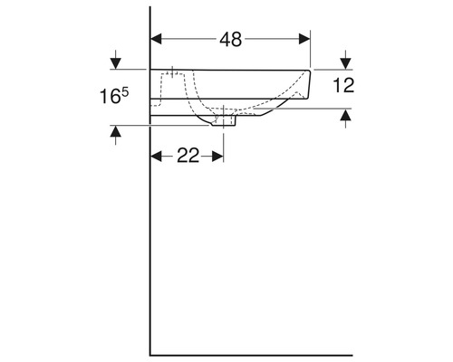 Schéma technique d''un lavabo avec dimensions