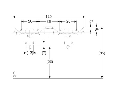 Schéma technique d''un lavabo avec cotes