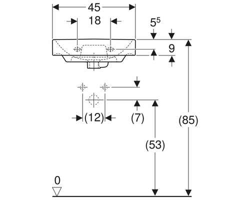 Dessin technique d''un lavabo avec des dimensions