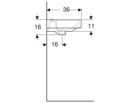 Schéma technique d''un lavabo avec dimensions