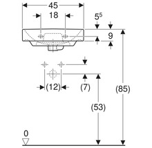 Schéma technique d''un lavabo avec dimensions.
