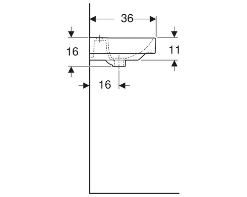 Dessin technique d''un lavabo avec indications de dimensions