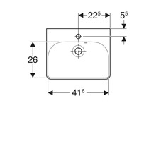Schéma coté d''un lavabo avec des dimensions de 416 mm de large, 26 mm de profondeur et 225 mm d''espacement
