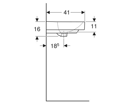 Schéma technique d''un lavabo avec les dimensions