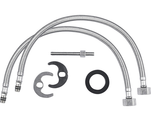 Anschluss-Set mit zwei Panzerschläuchen, Schraube, Dichtung und Montagehilfe