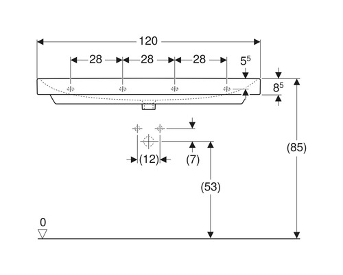Dessin technique d''un lavabo avec indications de dimensions.