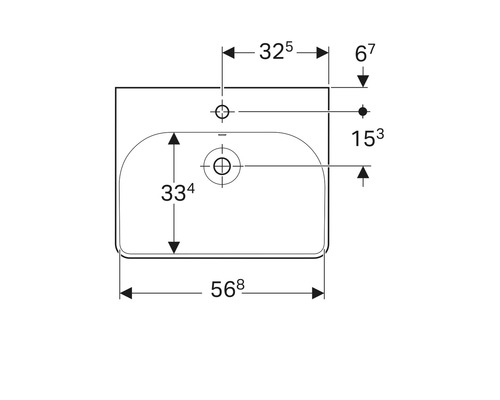 Schéma technique d''un lavabo avec indications de mesure