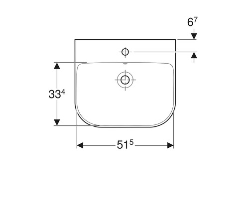 Technische Zeichnung eines Waschtischs mit Maßangaben.