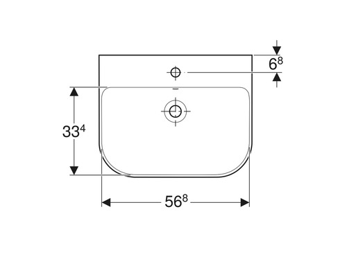 Technische Zeichnung eines Waschbeckens mit Maßen