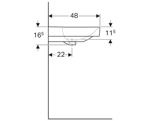 Schéma technique d''un lavabo avec indications de dimensions