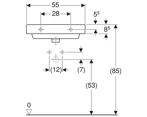 Schéma technique d''un lavabo avec dimensions