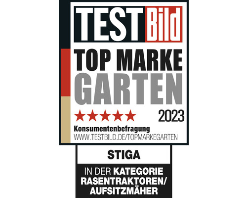 Test Bild Top Marke Garten 2023 Auszeichnung für Stiga Rasentraktoren beziehungsweise Aufsitzmäher