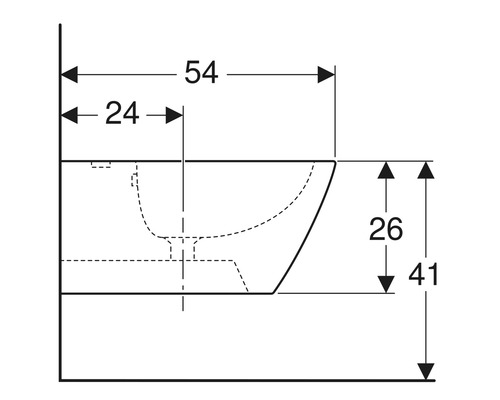 Technische Zeichnung eines Wand-WCs mit Maßangaben