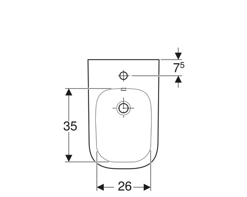 Technische Zeichnung eines Bidet mit Maßangaben