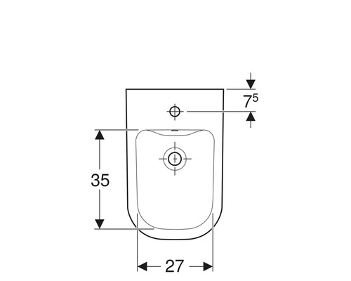 Technische Zeichnung eines Bidet mit Maßangaben