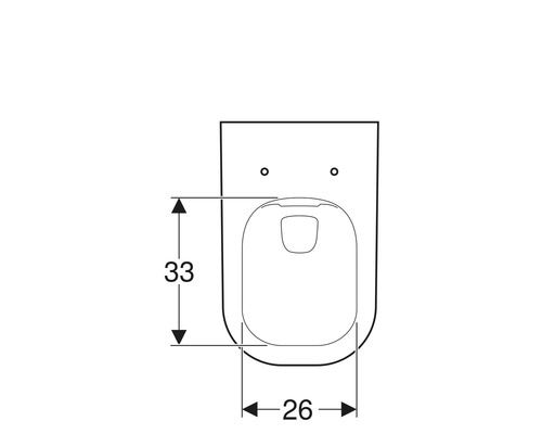 Dessin technique d''un WC suspendu mesurant 33 sur 26 centimètres.