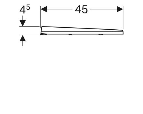 Technische Zeichnung eines Toilettensitzes mit Maßangaben