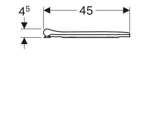 Dessin technique d''un siège de WC avec des dimensions de 45 sur 4,5 centimètres
