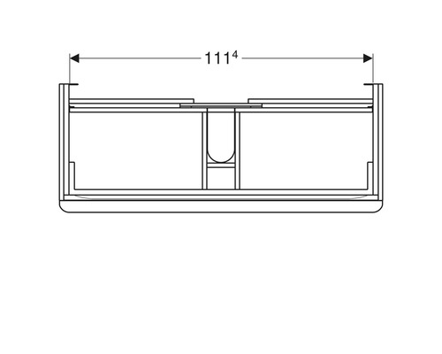 Technische Zeichnung eines Waschtischunterschranks mit der Maßangabe 1114 Millimeter.