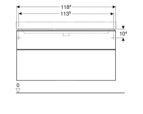 Technische Zeichnung eines Waschtischunterschranks mit Maßangaben