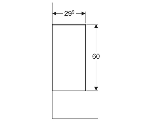 Schéma technique d''une armoire de salle de bains mesurant 299 sur 60 centimètres.