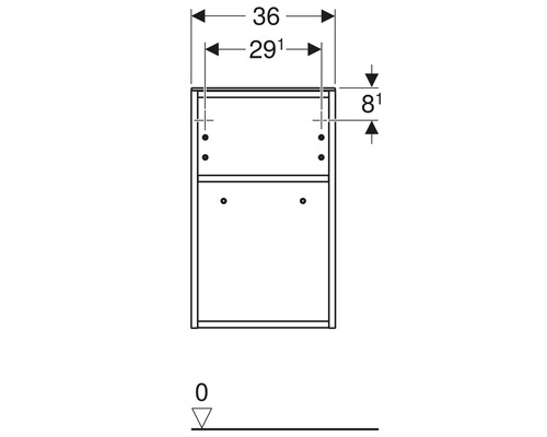 Dessin technique d''un meuble sous-lavabo de salle de bain avec cotes