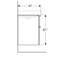Dessin technique d''un meuble sous-lavabo avec des dimensions de 47 et 61,7 centimètres.