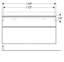 Schéma technique d''un meuble sous-lavabo avec indications de dimensions