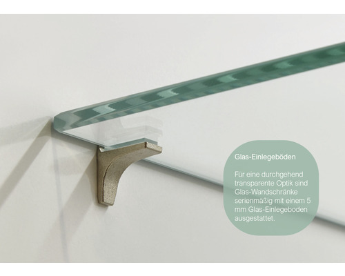 Glasregal mit Regalträger an der Wand