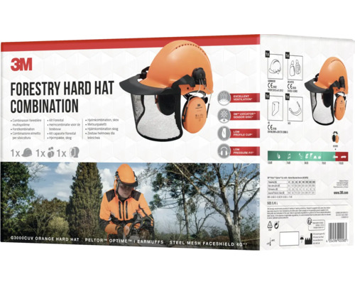 Ensemble casque forestier 3M avec casque forestier, casque antibruit et visière grillagée en acier