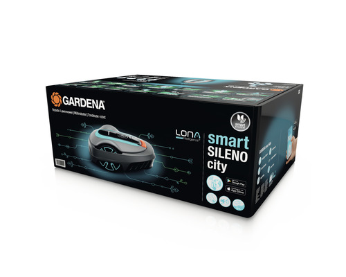 Verpackung eines Gardena Smart Sileno City Mähroboters