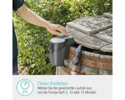 Gartenwasserpumpe mit Zeitschaltuhr am Wassertank