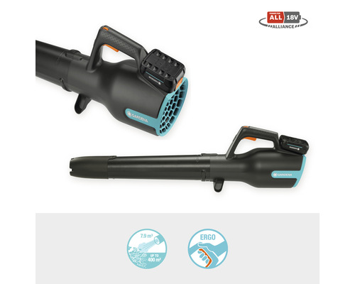 Gardena Akku-Laubbläser mit ergonomischem Griff für Flächen bis 400 Quadratmeter