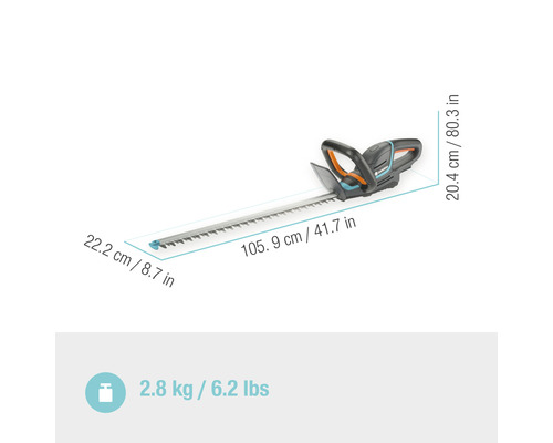 Taille-haie sans fil Gardena avec dimensions