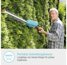 Mann schneidet Hecke mit einer Heckenschere