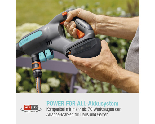 Gartengerät mit Akku im Einsatz