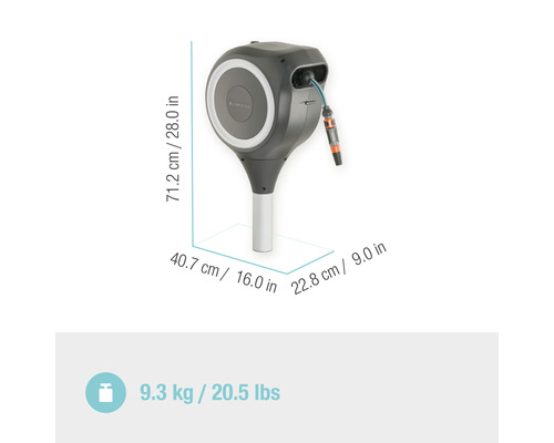 Gardena Wand-Schlauchbox mit Maßen