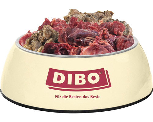 Gamelle remplie de nourriture crue pour chiens de la marque Dibo