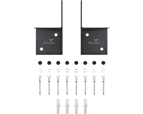 Nesling Befestigungsset mit zwei Halterungen, Schrauben, Dübeln und Abdeckkappen