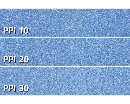 Mousse avec une porosité de 10 PPI, 20 PPI et 30 PPI