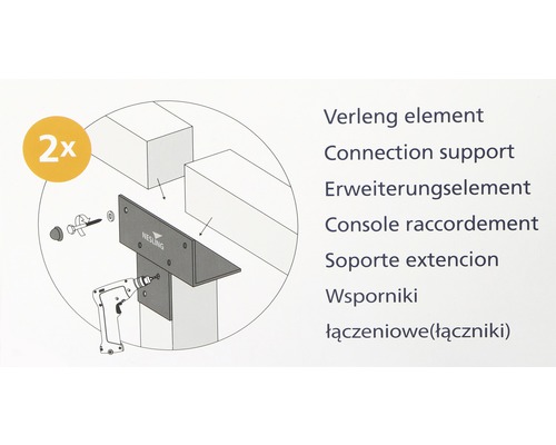 Illustration einer Verbindungsstütze mit Schrauben und Bohrmaschine.